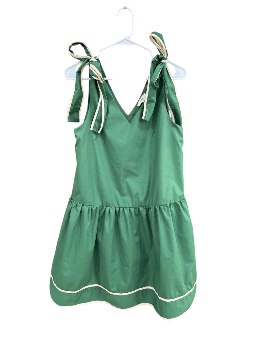 Entro Green Tie Shoulder Drop Waist Mini Dress Size Large - Picture 3 of 7